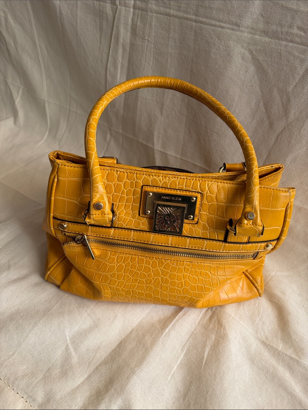 Anne Klein Mustard Croc-Embossed Top-Handle Satchel